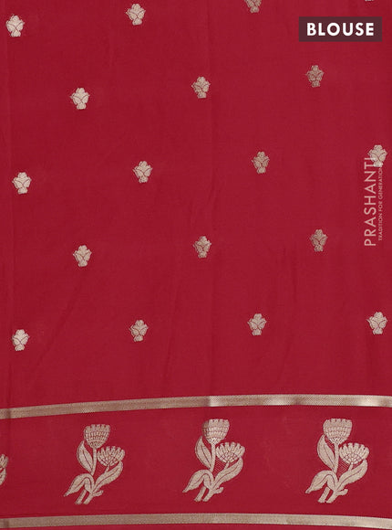 Semi mysore silk saree red with zari woven buttas and rettapet zari woven butta border