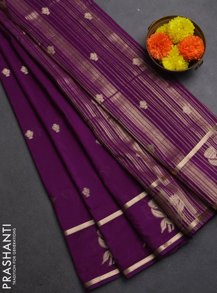 Semi mysore silk saree purple with zari woven buttas and rettapet zari woven butta border