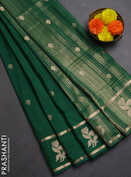 Semi mysore silk saree green with zari woven buttas and rettapet zari woven butta border