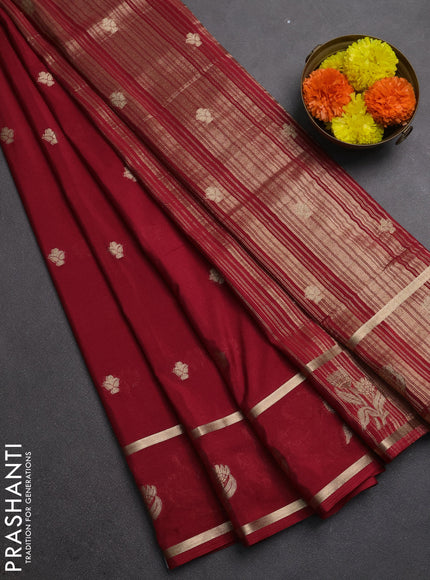 Semi mysore silk saree kumkum red with zari woven buttas and rettapet zari woven butta border