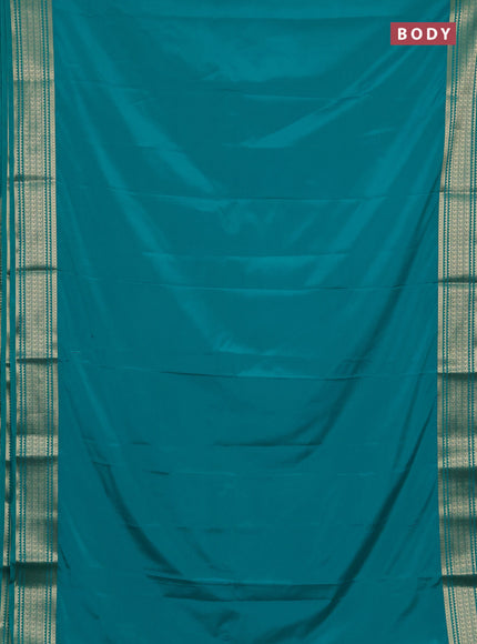 Semi mysore silk saree teal blue with plain body and zari woven border
