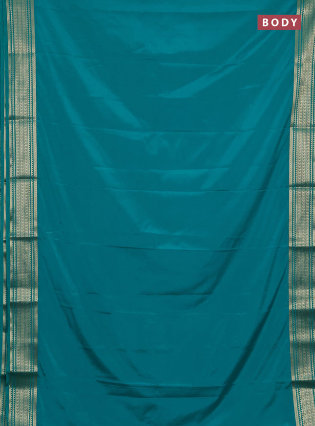 Semi mysore silk saree teal blue with plain body and zari woven border