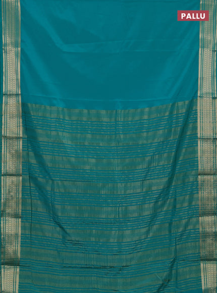 Semi mysore silk saree teal blue with plain body and zari woven border