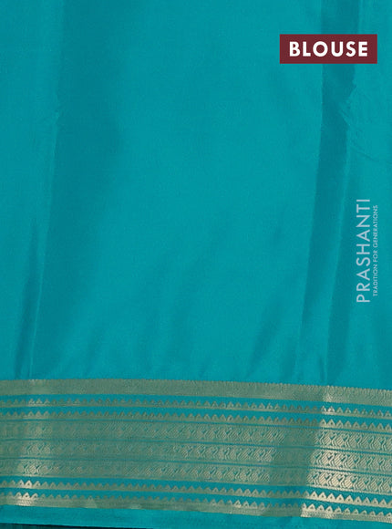 Semi mysore silk saree teal blue with plain body and zari woven border