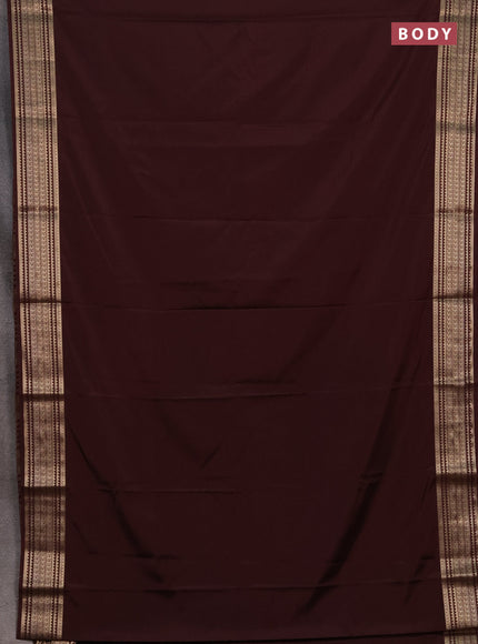 Semi mysore silk saree coffee brown with plain body and zari woven border