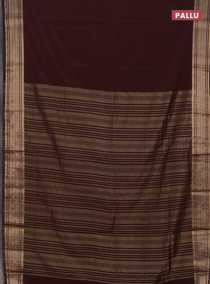 Semi mysore silk saree coffee brown with plain body and zari woven border
