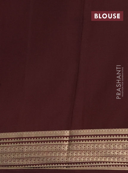 Semi mysore silk saree coffee brown with plain body and zari woven border