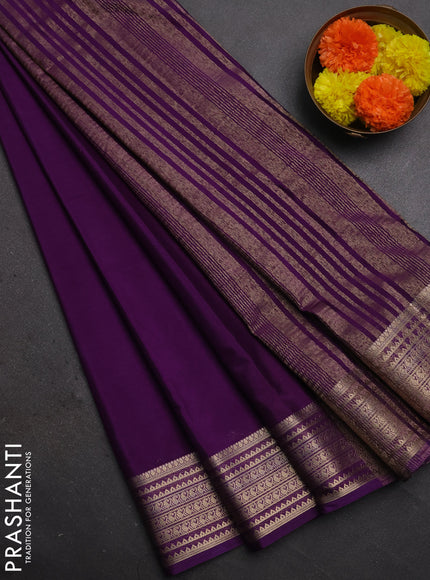 Semi mysore silk saree purple with plain body and zari woven border