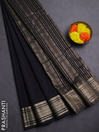 Semi mysore silk saree black with plain body and zari woven border