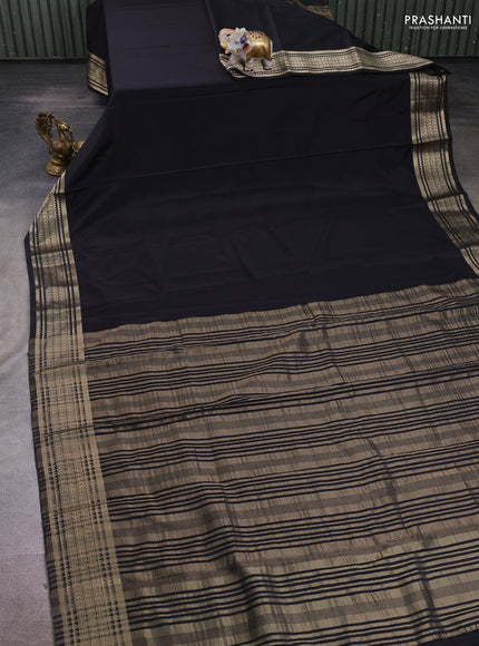 Semi mysore silk saree black with plain body and zari woven border