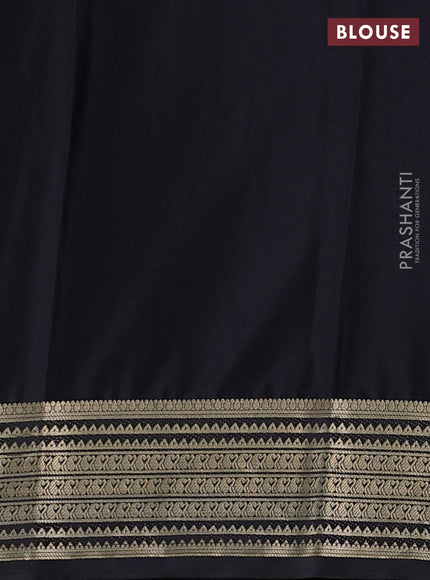 Semi mysore silk saree black with plain body and zari woven border