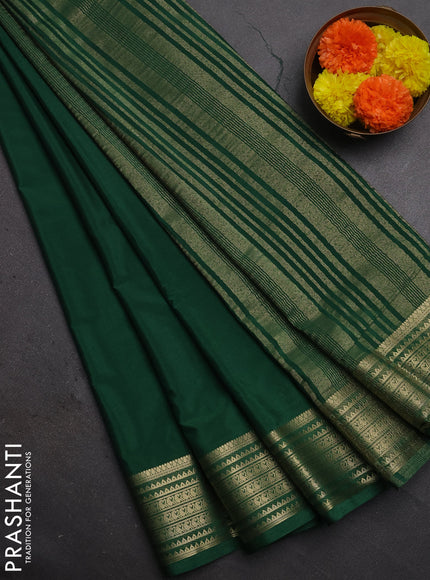 Semi mysore silk saree green with plain body and zari woven border
