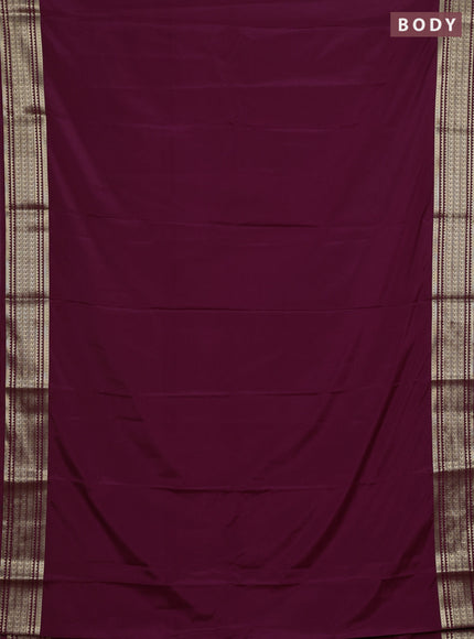 Semi mysore silk saree wine shade with plain body and zari woven border