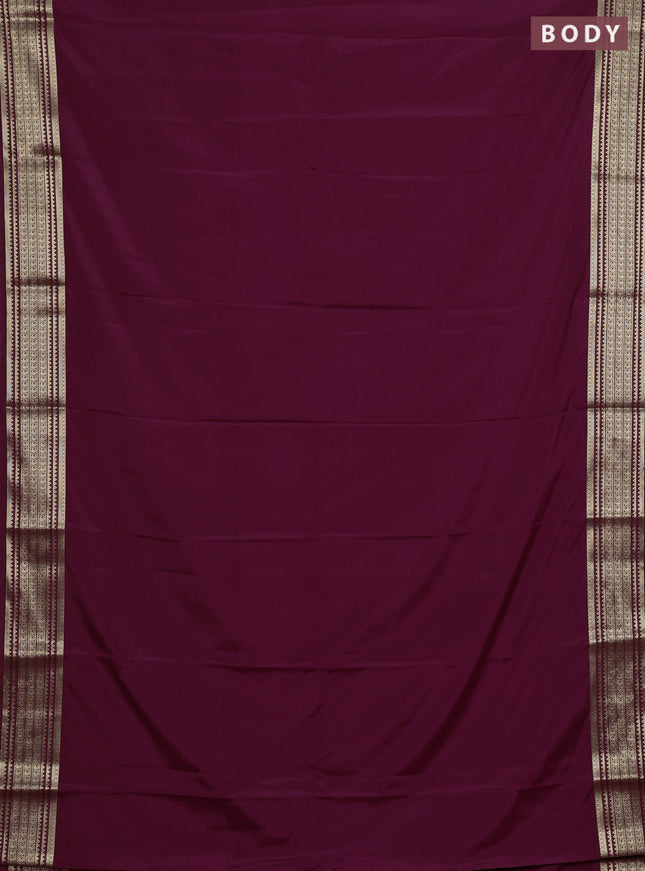 Semi mysore silk saree wine shade with plain body and zari woven border
