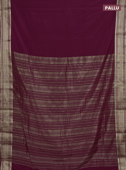 Semi mysore silk saree wine shade with plain body and zari woven border