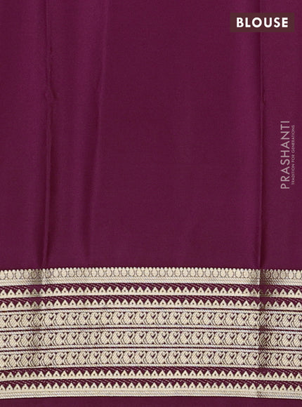 Semi mysore silk saree wine shade with plain body and zari woven border