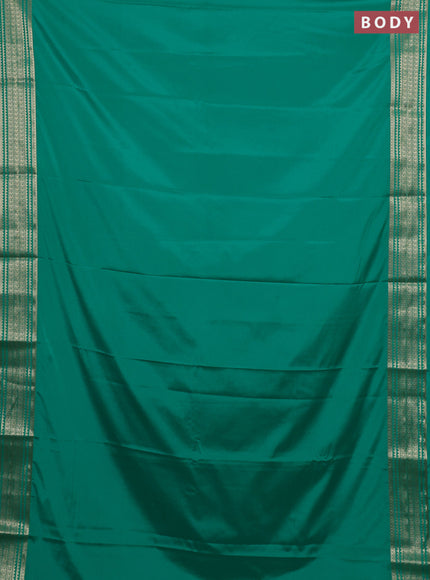 Semi mysore silk saree teal green with plain body and zari woven border