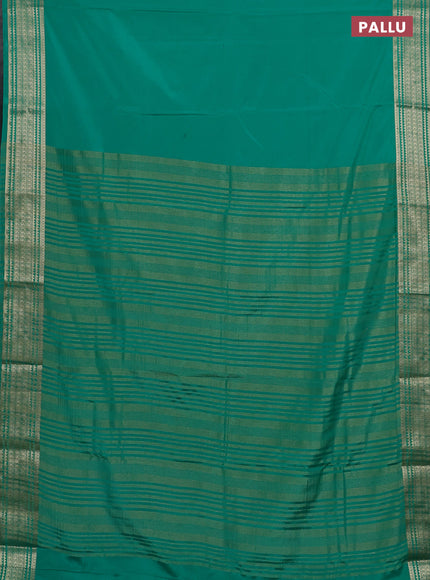 Semi mysore silk saree teal green with plain body and zari woven border