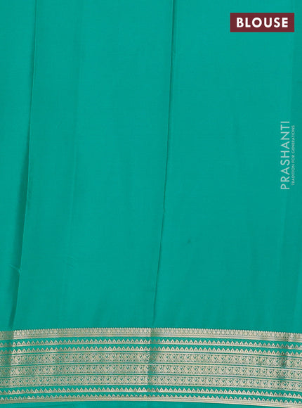 Semi mysore silk saree teal green with plain body and zari woven border