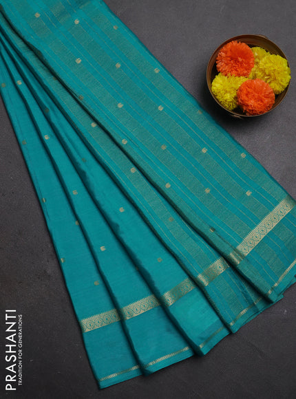 Semi mysore silk saree teal blue with allover paisley butta prints and rettapet zari woven border