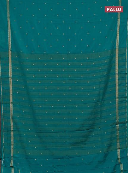 Semi mysore silk saree teal blue with allover paisley butta prints and rettapet zari woven border