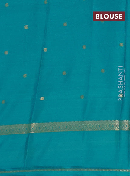Semi mysore silk saree teal blue with allover paisley butta prints and rettapet zari woven border