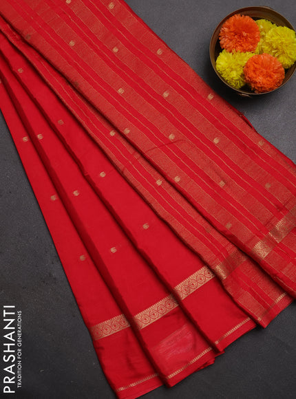 Semi mysore silk saree red with allover paisley butta prints and rettapet zari woven border