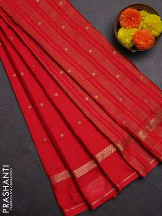 Semi mysore silk saree red with allover paisley butta prints and rettapet zari woven border