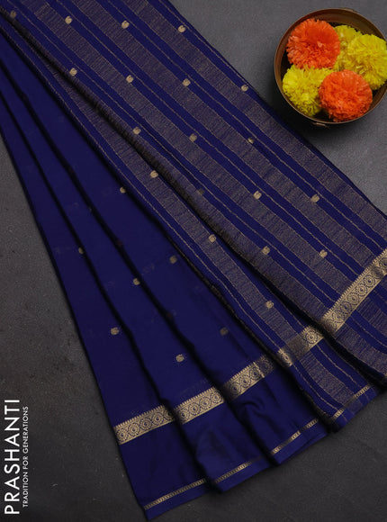 Semi mysore silk saree navy blue with allover paisley butta prints and rettapet zari woven border