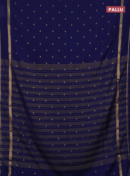 Semi mysore silk saree navy blue with allover paisley butta prints and rettapet zari woven border