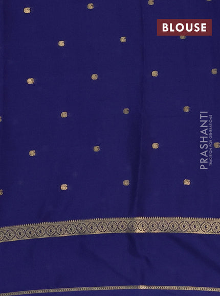 Semi mysore silk saree navy blue with allover paisley butta prints and rettapet zari woven border