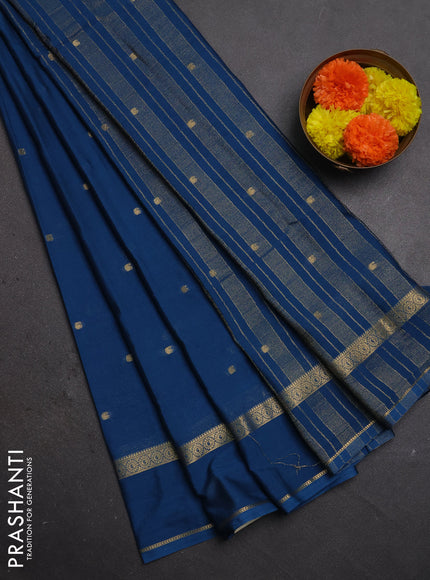 Semi mysore silk saree peacock blue with allover paisley butta prints and rettapet zari woven border