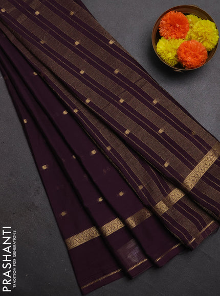 Semi mysore silk saree deep jamun with allover paisley butta prints and rettapet zari woven border