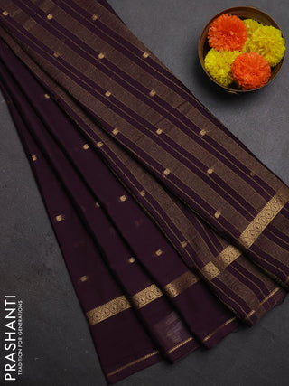 Semi mysore silk saree deep jamun with allover paisley butta prints and rettapet zari woven border