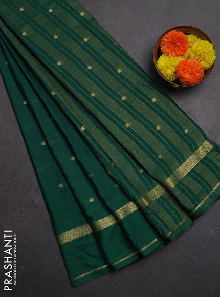 Semi mysore silk saree green with allover paisley butta prints and rettapet zari woven border