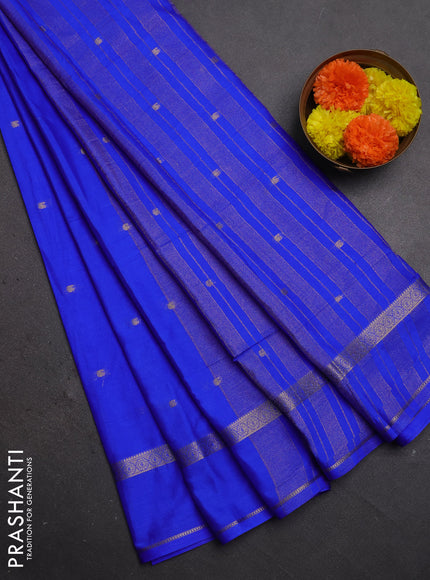 Semi mysore silk saree royal blue with allover paisley butta prints and rettapet zari woven border