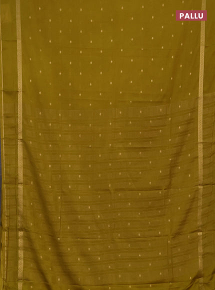 Semi mysore silk saree mustard green with allover paisley butta prints and rettapet zari woven border
