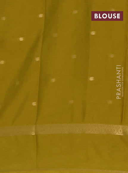 Semi mysore silk saree mustard green with allover paisley butta prints and rettapet zari woven border