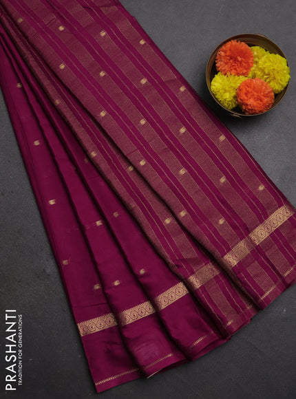Semi mysore silk saree dark magenta pink with allover paisley butta prints and rettapet zari woven border