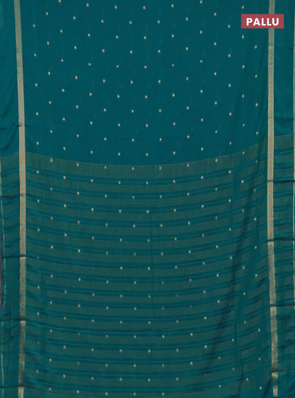 Semi mysore silk saree teal blue shade with allover paisley butta prints and rettapet zari woven border