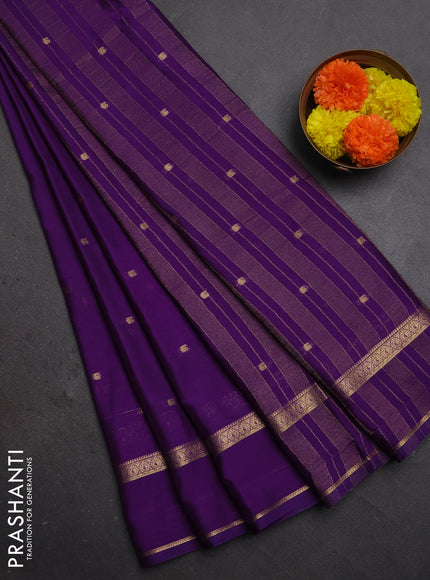 Semi mysore silk saree purple with allover paisley butta prints and rettapet zari woven border