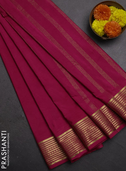 Semi mysore silk saree pink with plain body and zari woven border