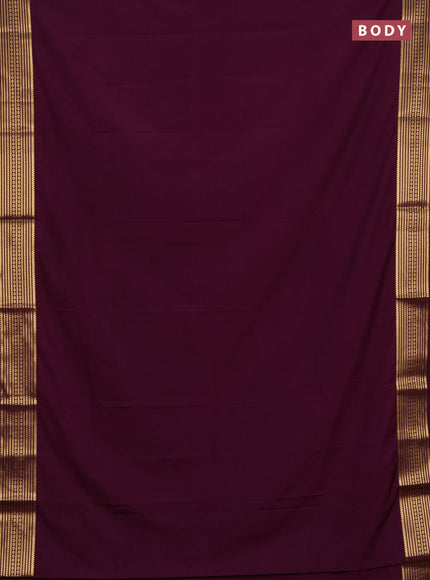 Semi mysore silk saree wine shade with plain body and zari woven border