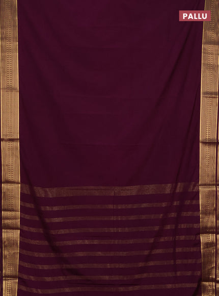 Semi mysore silk saree wine shade with plain body and zari woven border