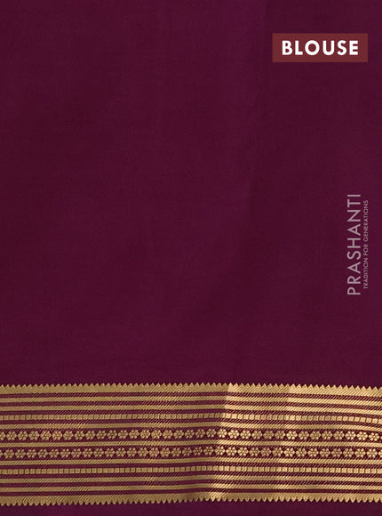 Semi mysore silk saree wine shade with plain body and zari woven border