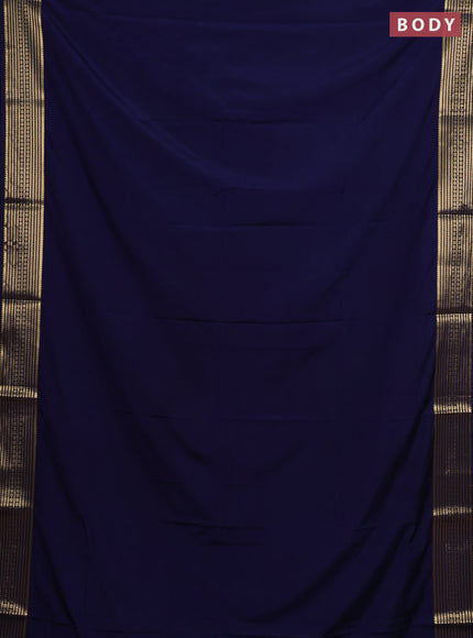 Semi mysore silk saree dark navy blue with plain body and zari woven border