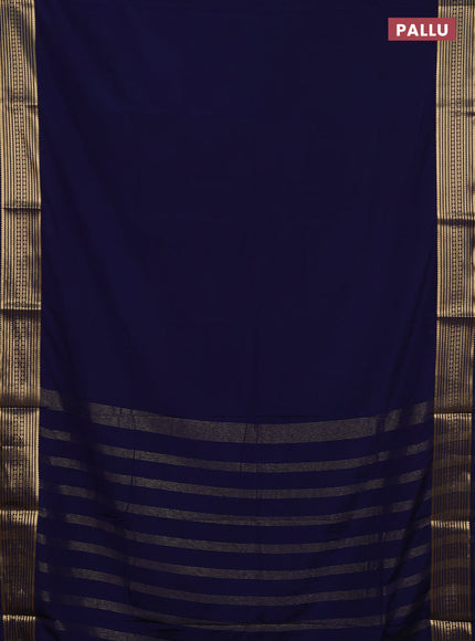 Semi mysore silk saree dark navy blue with plain body and zari woven border