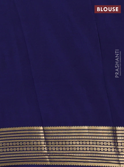 Semi mysore silk saree dark navy blue with plain body and zari woven border