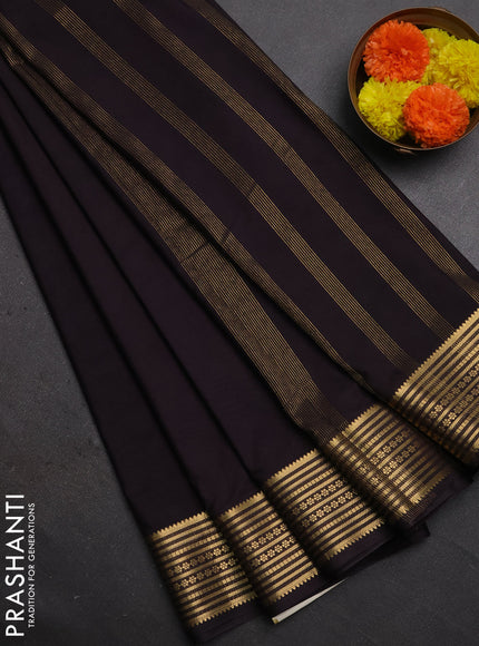 Semi mysore silk saree deep wine with plain body and zari woven border