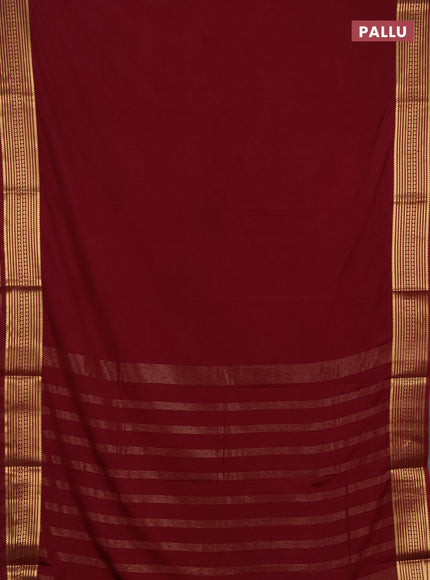 Semi mysore silk saree maroon with plain body and zari woven border